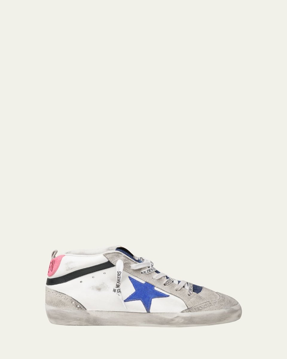 Mid-Top Denim Leather Sneakers